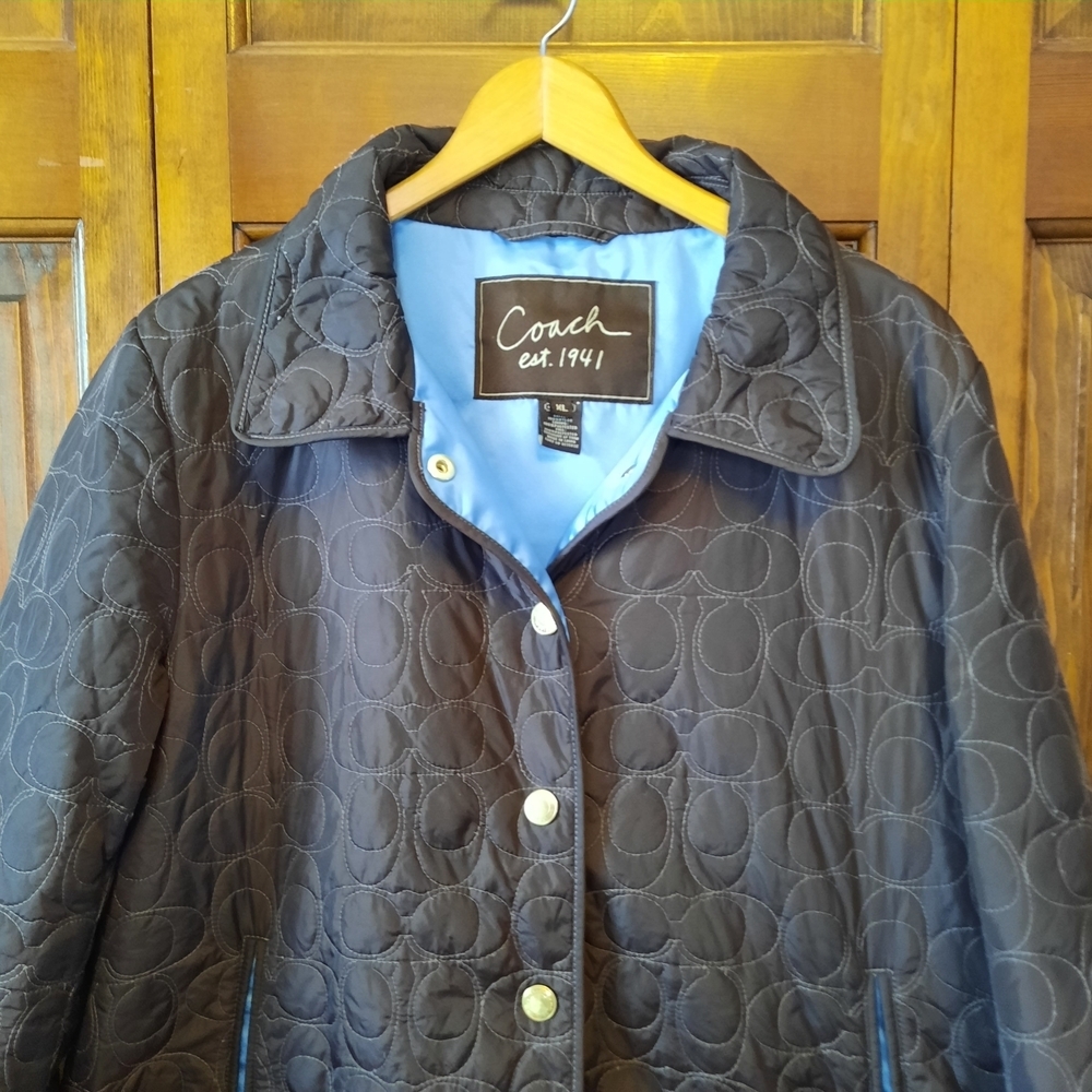 Coach Quilted Signature C Barn Jacket Chocolate Brown Embroidered Logo Size XL - Picture 2 of 16